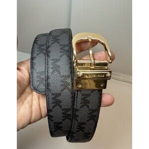 Michael Kors Genuine Leather Cambodia Black Logo/Solid Reversable Belt Sz L New
